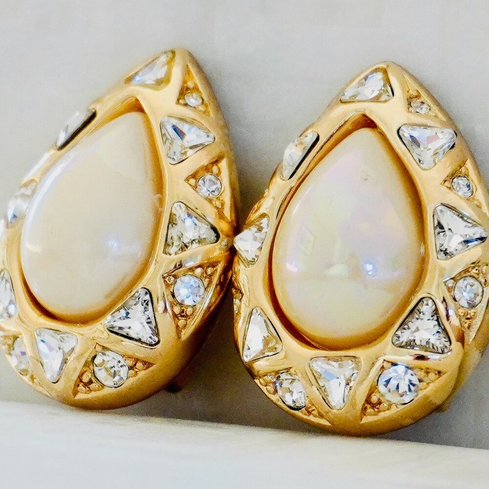 Vintage Christian Dior Statement Earrings, Pearl Clip On Earrings